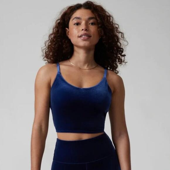 Athleta Elation V-Neck Blue Velvet Crop Top - Picture 1 of 8